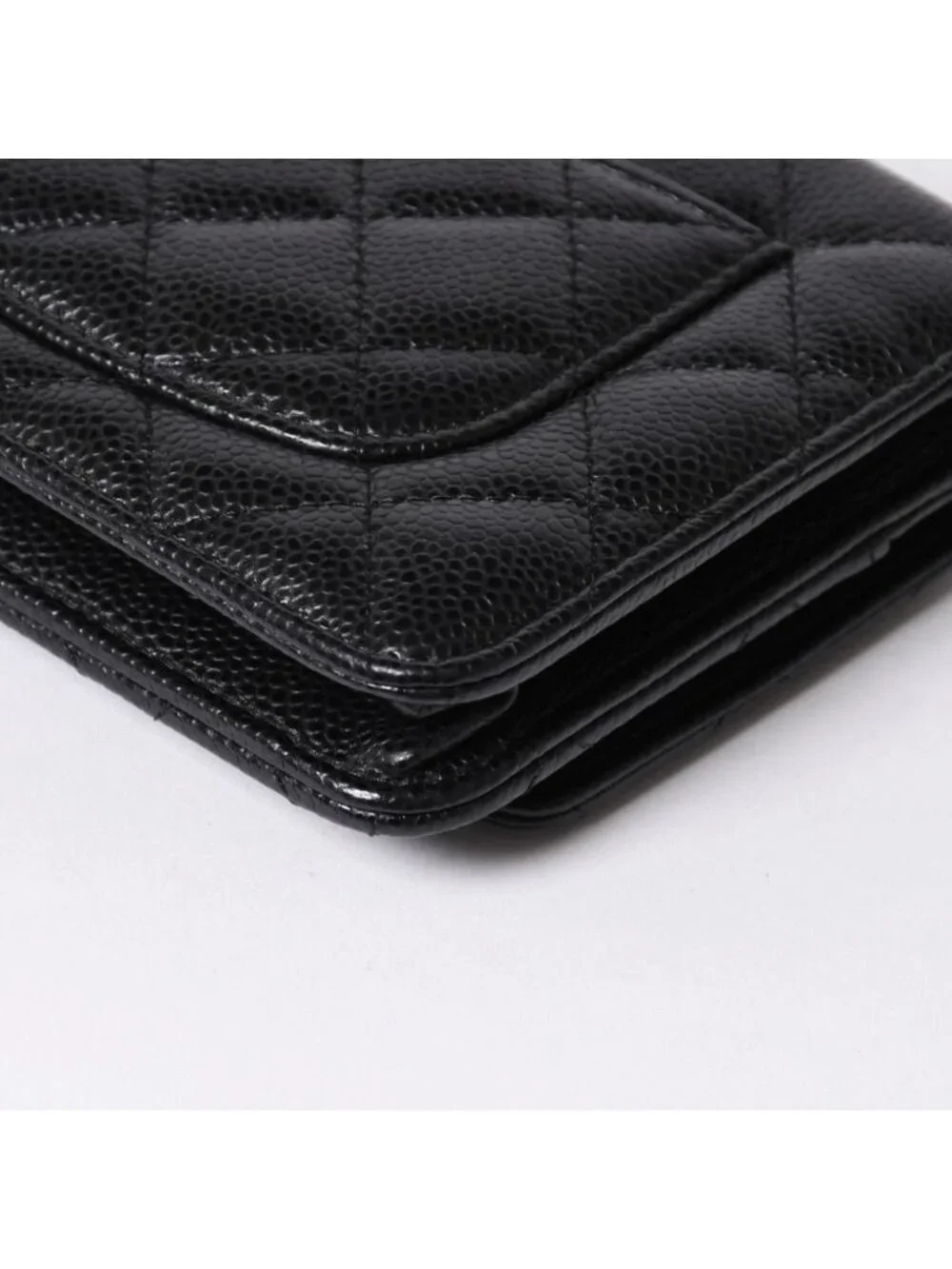 Chanel Chain Wallet CC Logo Caviar Leather Black Gold Shoulder Bag